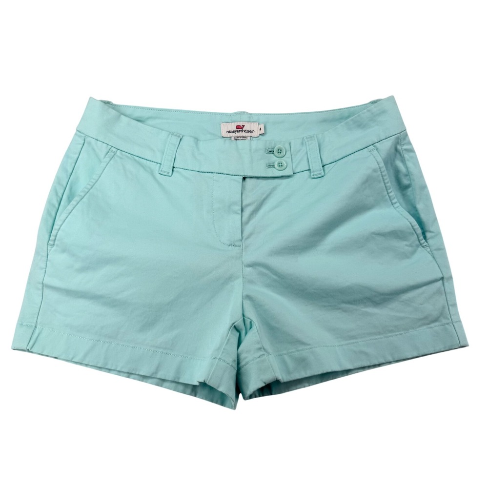 Vineyard Vines Chino Shorts Womens 4 Aqua Blue Cotton Stretch Preppy Summer 3"